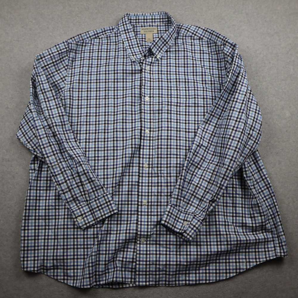 Duluth Trading Co Button Down Mens 3XL WrinkleFighter Blue Plaid Long Sleeve